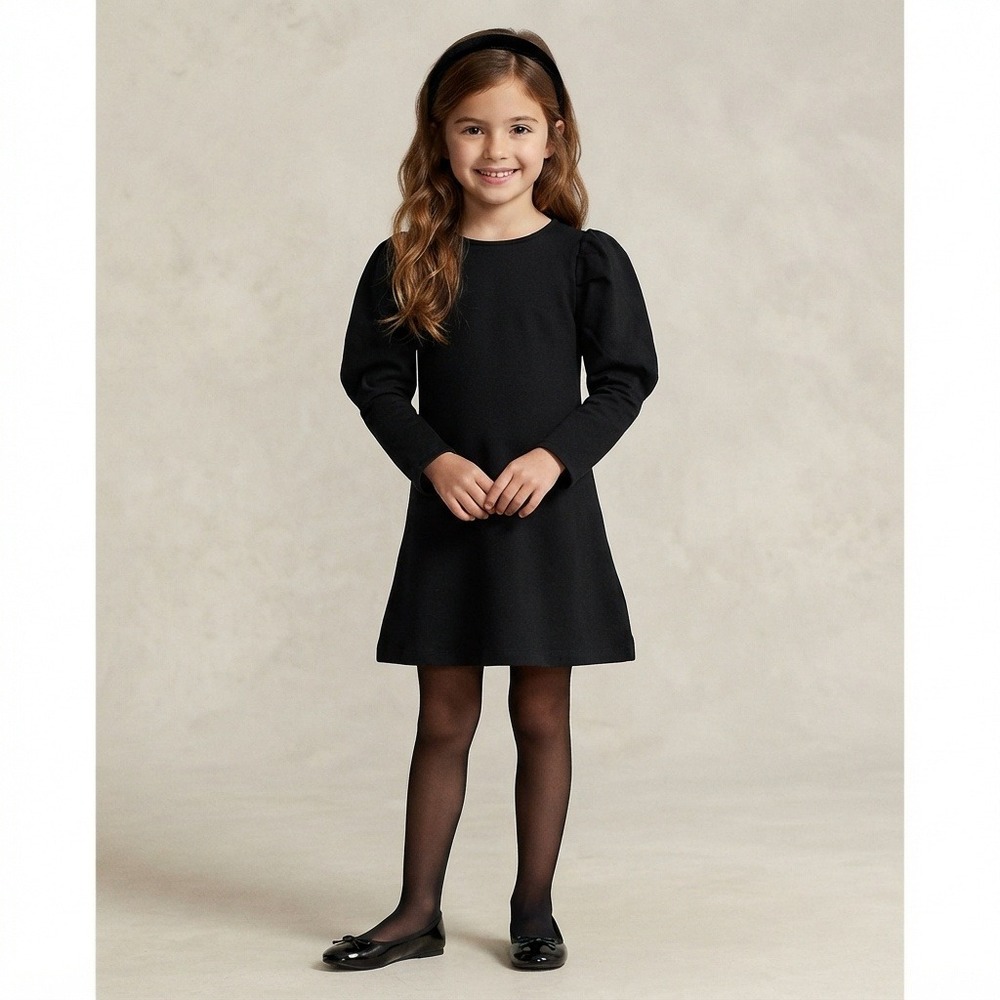 Zara Puff Sleeve Dress Kids Size 6 Black Excellent Long Sleeve A-Line Minimalist